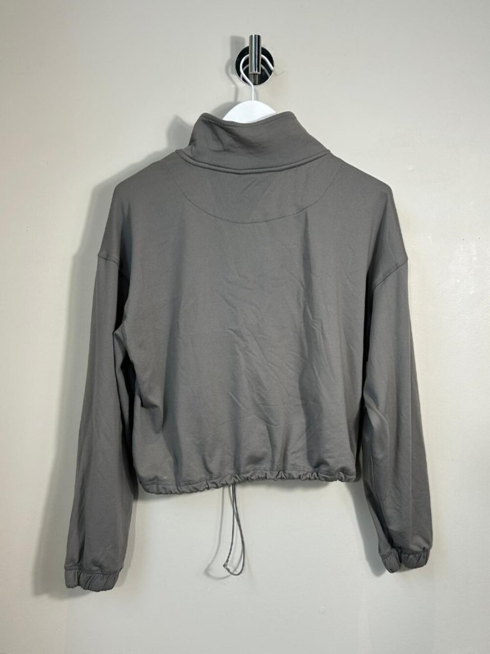 Bluenotes Grey Cropped Quarter Zip Pullover Utility Pocket Drawstring L/XL - Picture 3 of 5